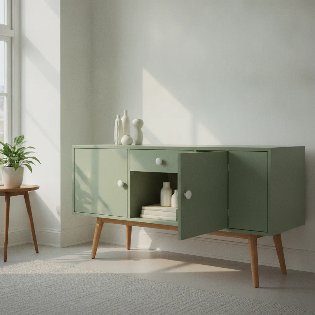 Relooker un bahut vintage avec un adhésif couleur unie