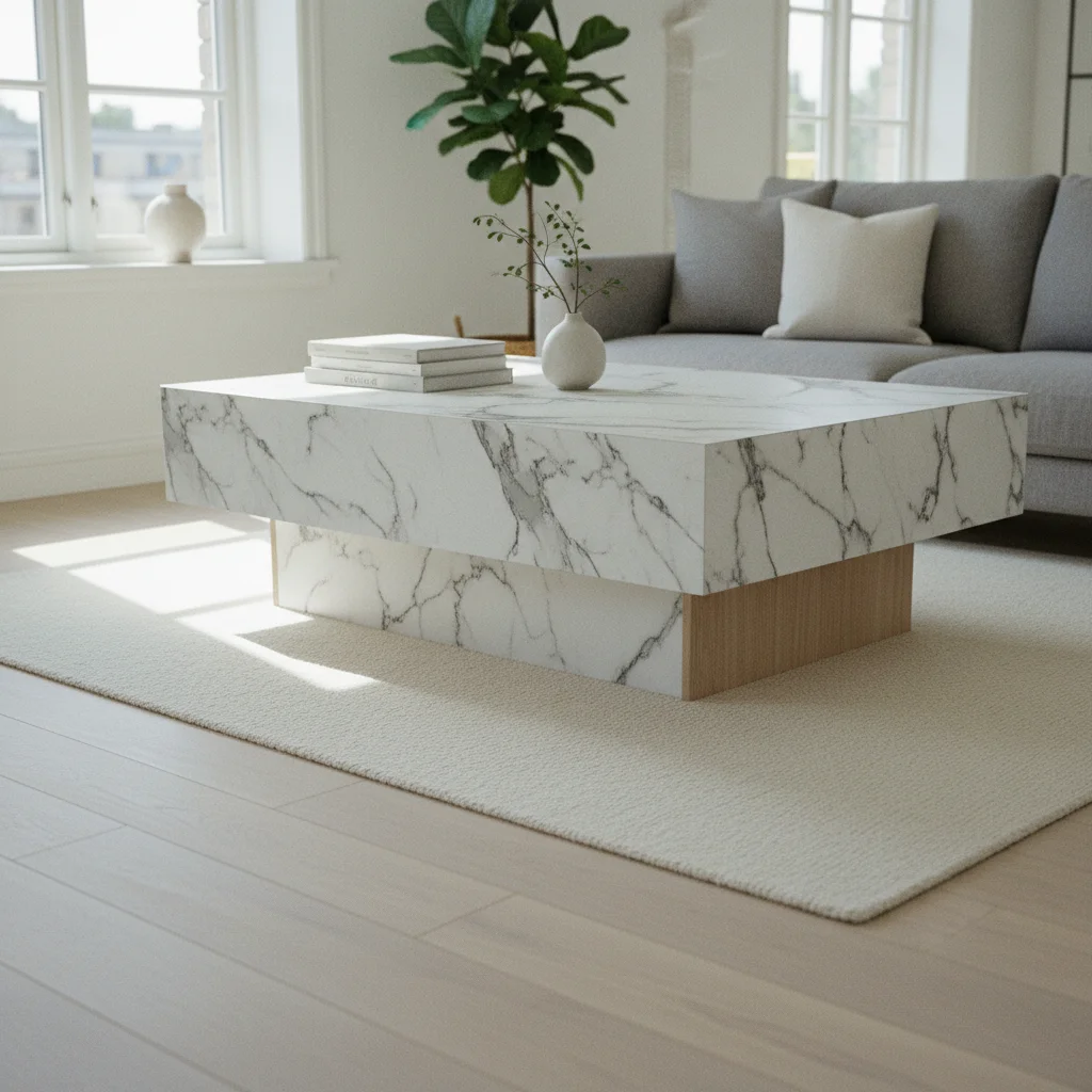 Habiller une table basse avec un film effet marbre