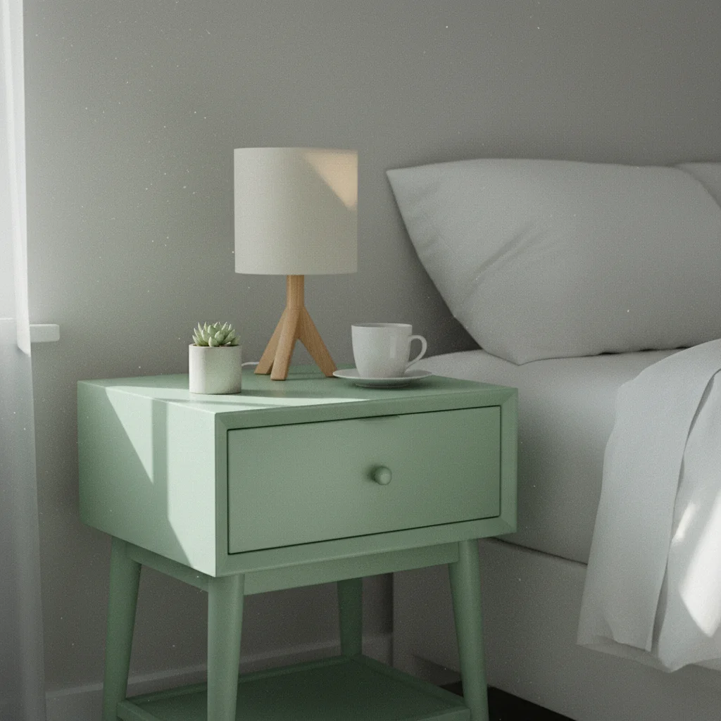 Customiser une table de chevet avec un adhésif couleur pastel