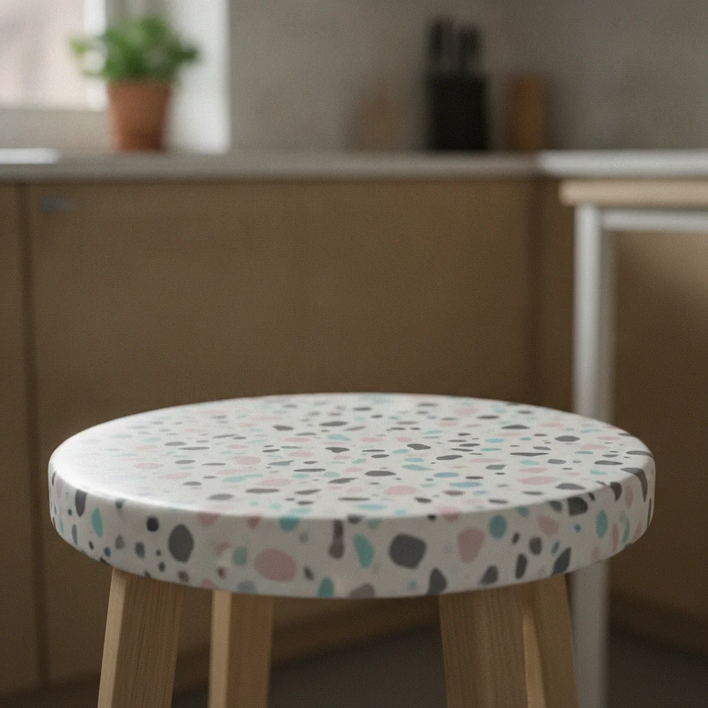 Customiser un tabouret ou une assise avec un adhésif effet terrazzo